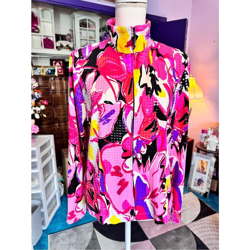 Laura Ashley Pink, Yellow and Black Floral Sequined Jacket